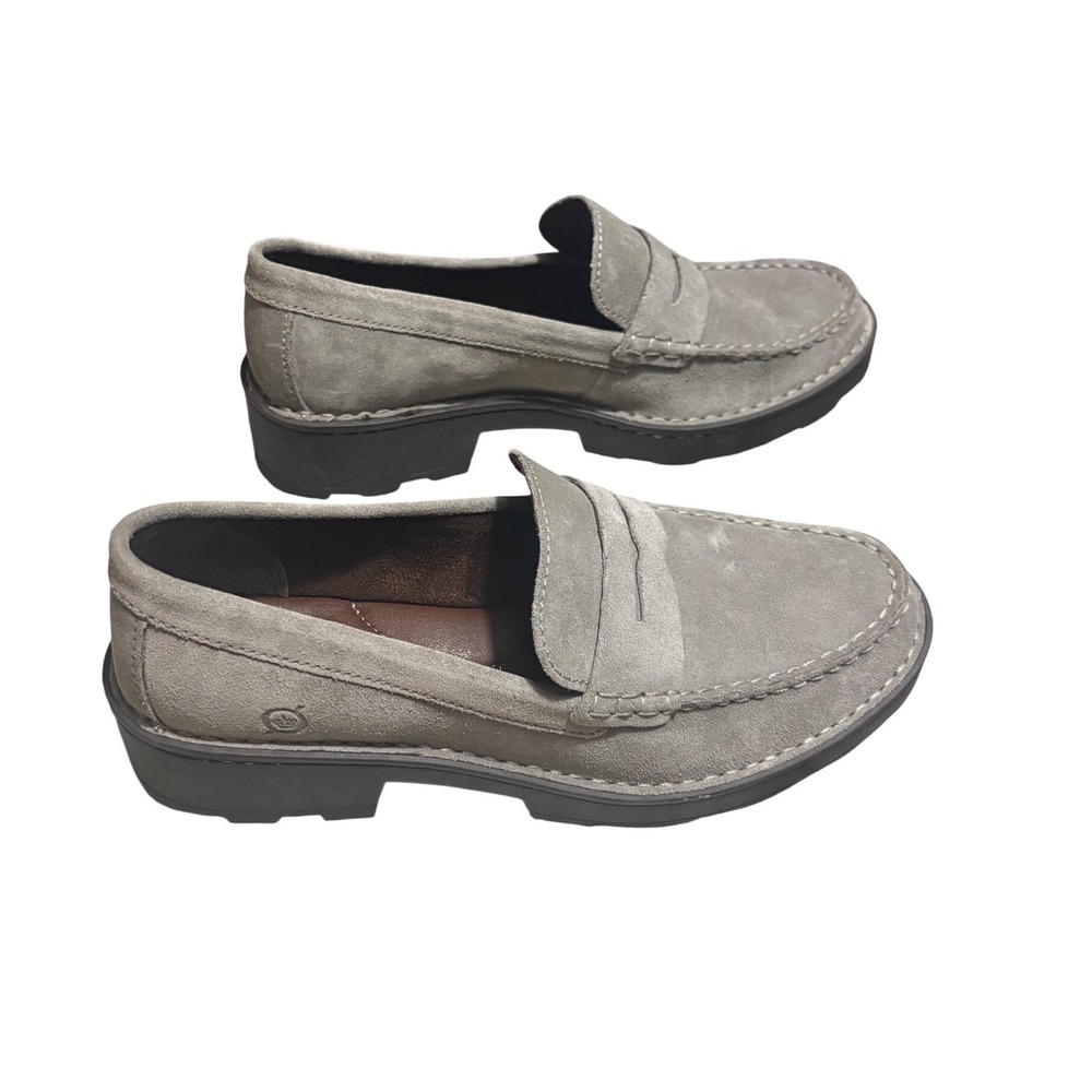 Born Carrera Penny Loafers Women 9 Grey Suede Lug Sole Slip On NWOT BR0041755 - Picture 4 of 8